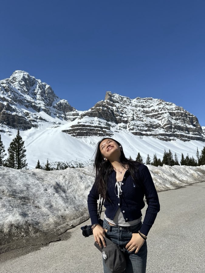Me in front of the snow mountains at Banff, Alberta